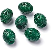Fashewelry 5Pcs Natural Myanmar Jade Stone Large Hole Beads Barrel Engraving Gemstone European Charm Beads Drum Shape Healing Chakra Gems Loose Spacers for Jewelry Making 5mm Hole
