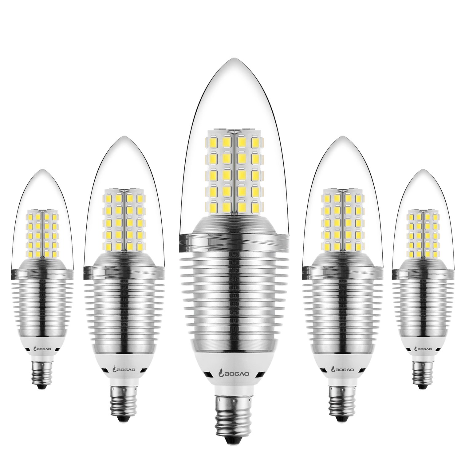 Bogao (5 Pack) LED Candelabra Bulb, 12W Daylight LED Candle Bulbs, 85