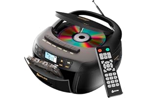 KLIM CD Player & Cassette Tape Player, Bluetooth Boombox, AM/FM Radio, Stereo Sound, Remote, CD and Cassette Combo, Tape Recording, USB Drive, AUX, AC/DC Powered - Black/Gold