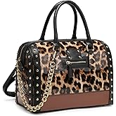 Dasein Women's Barrel Bag Shiny Patent Faux Leather Handbag with Rivet Decoration Top Handle Satchel Shoulder Purse