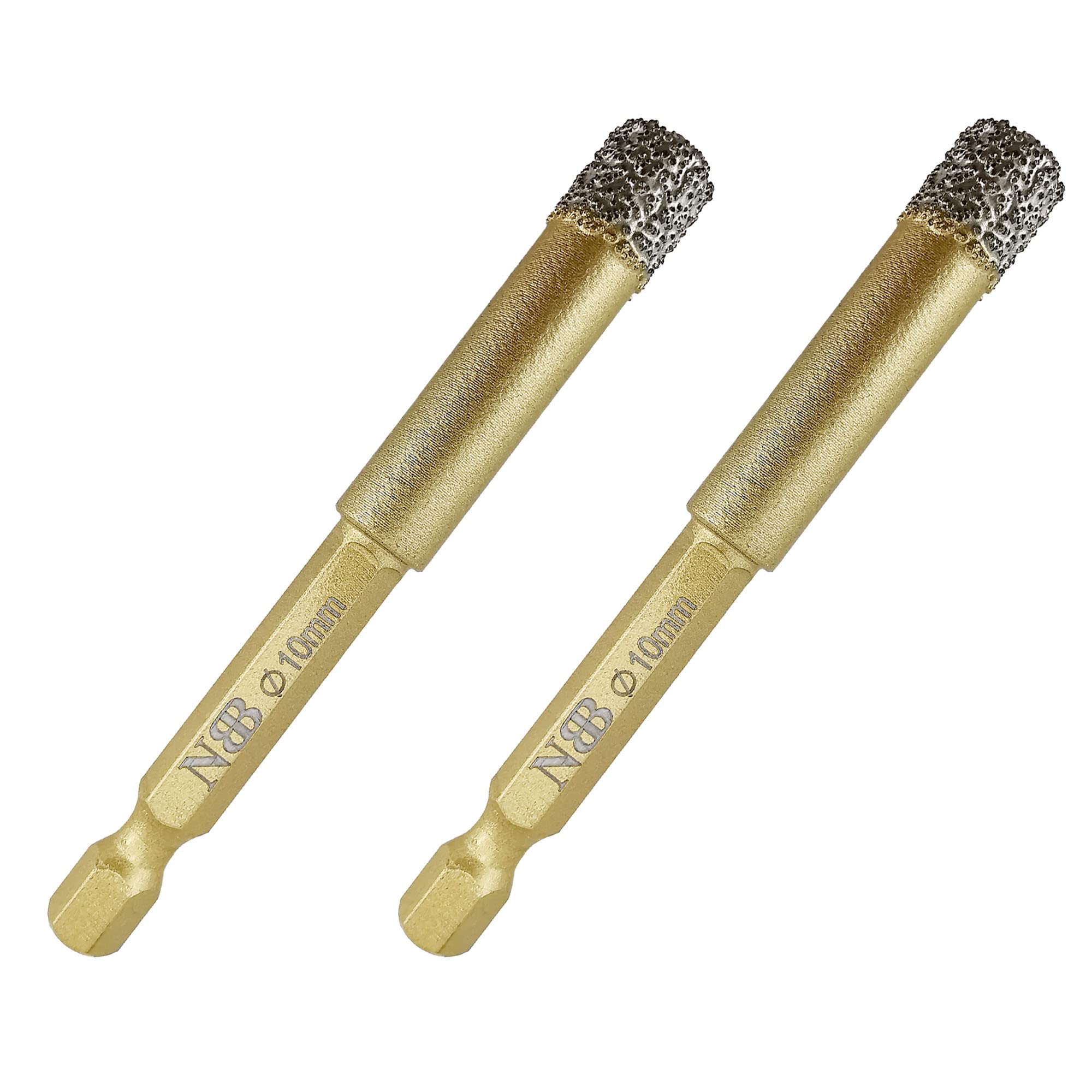 NBB Brazed Diamond Drill Bits with Hex Shank E6.3mm, Fast Connect,Dry or Wet Drilling on Porcelain, Ceramic, Tile, Granite, Marble, Used on Corded or Cordless Pistol Drill or Bench Drill (10mm x2pcs) — image 1