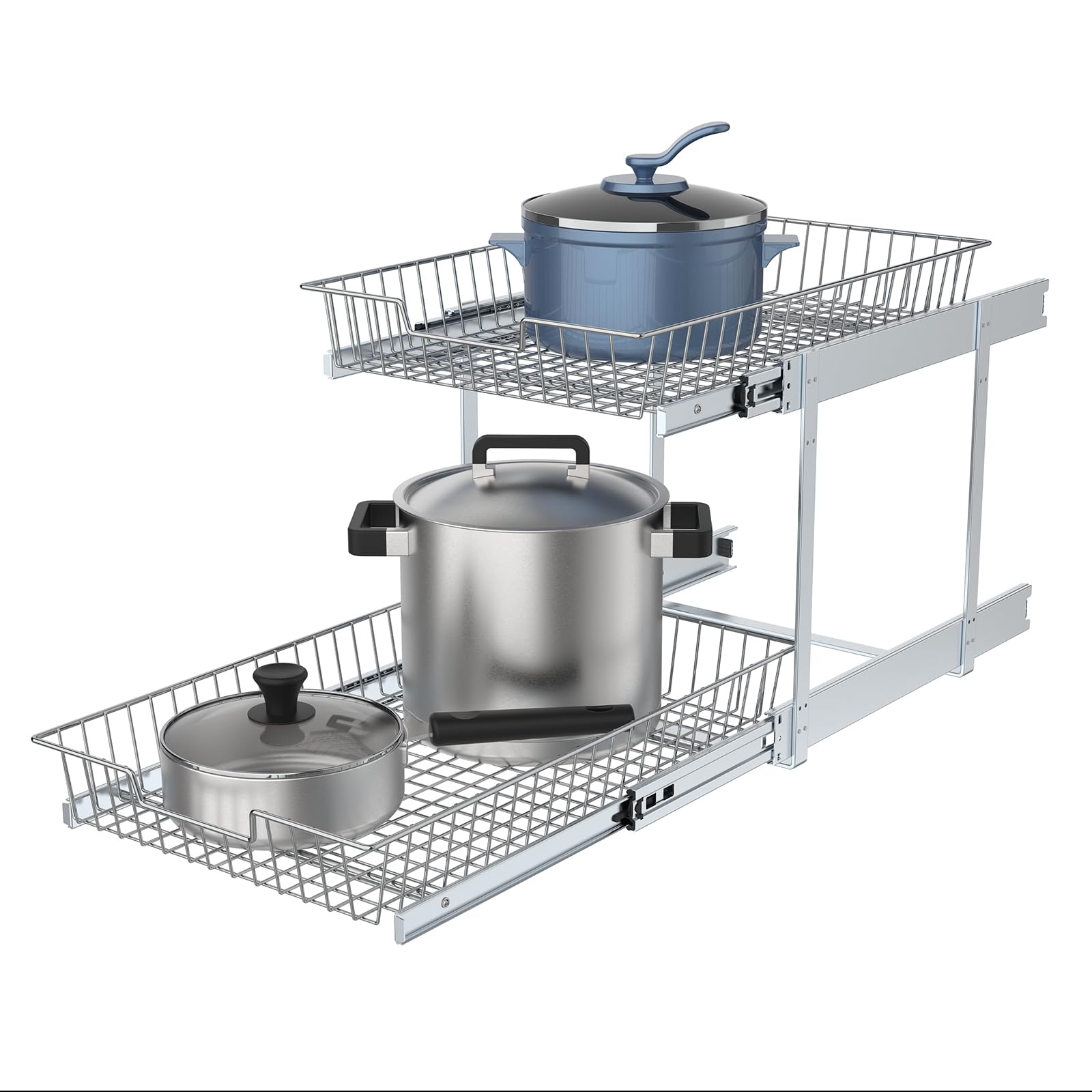 Photo 1 of 2 Tier Individual Pull Out Cabinet Organizer 11"W x 21" D, Pull Out Shelves Slide Out Kitchen Storage Sliding Shelvesfor Organization ?in Kitchen, Chrome