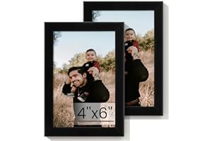 Heimlove 4x6 Picture Frame Set of 2,Display Pictures 4"x6",Black Photo Frame with Shatter Resistant Plexiglass,Picture Frames 4x6 Tabletop and Wall Mount,Poster Frame for Display Certificate Document