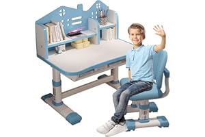 WGLAWL Kids' Table Chair Sets, Kids' Desks Chair, Children Study Desk Writing Table Computer Workstation With Large Storage Drawer And Bookshelf, Height Adjustable Kids Bedroom Furniture ( Color : Blue )