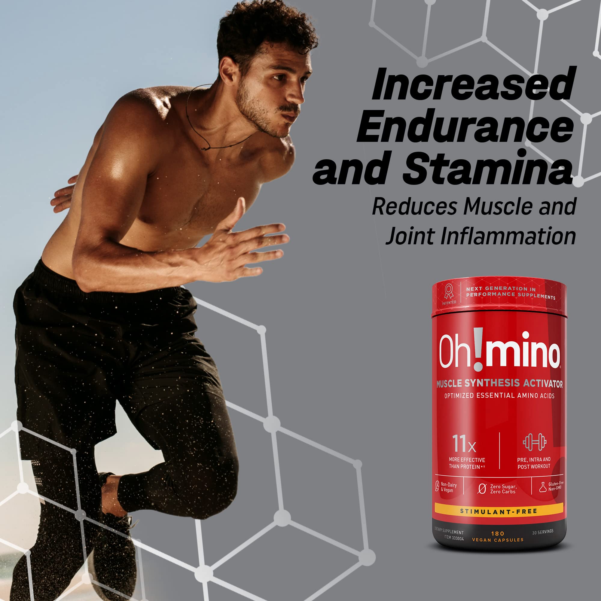 Oh!mino Essential Amino Acids Supplement. Stimulant-Free Capsules. All 9 EAAs, BCAAs and The Perfect Amino for Workouts, Amino Energy, and to Build Muscle, and Recover Faster.