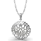 Lotus Flower Necklace 925 Sterling Silver - Large Open Birthday Flower Necklaces for Women 20 Inch Chain - Boho Spiritual Yoga Jewelry - Inspirational Gifts for Her - Handmade