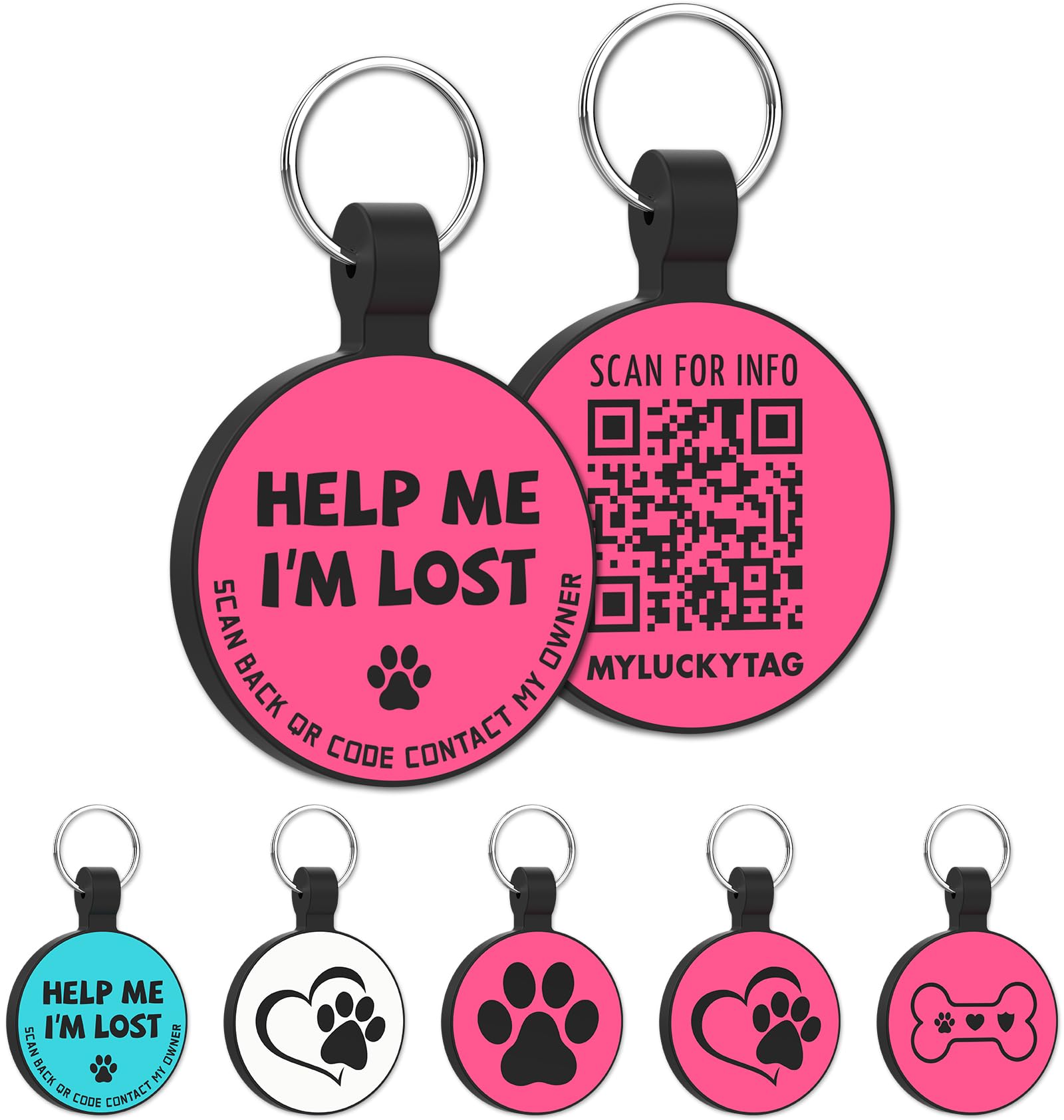 MYLUCKYTAG Silent Silicone QR Code Pet ID Tags Dog Tags - Pet Online Profile - Scan QR Receive Instant Pet Location Alert Email