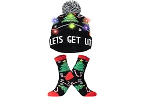 Coneatness Light Up Beanie Christmas Winter Hat and Novelty Funny Socks, Holiday Gifts for Men Women Teens, Tree, One Size