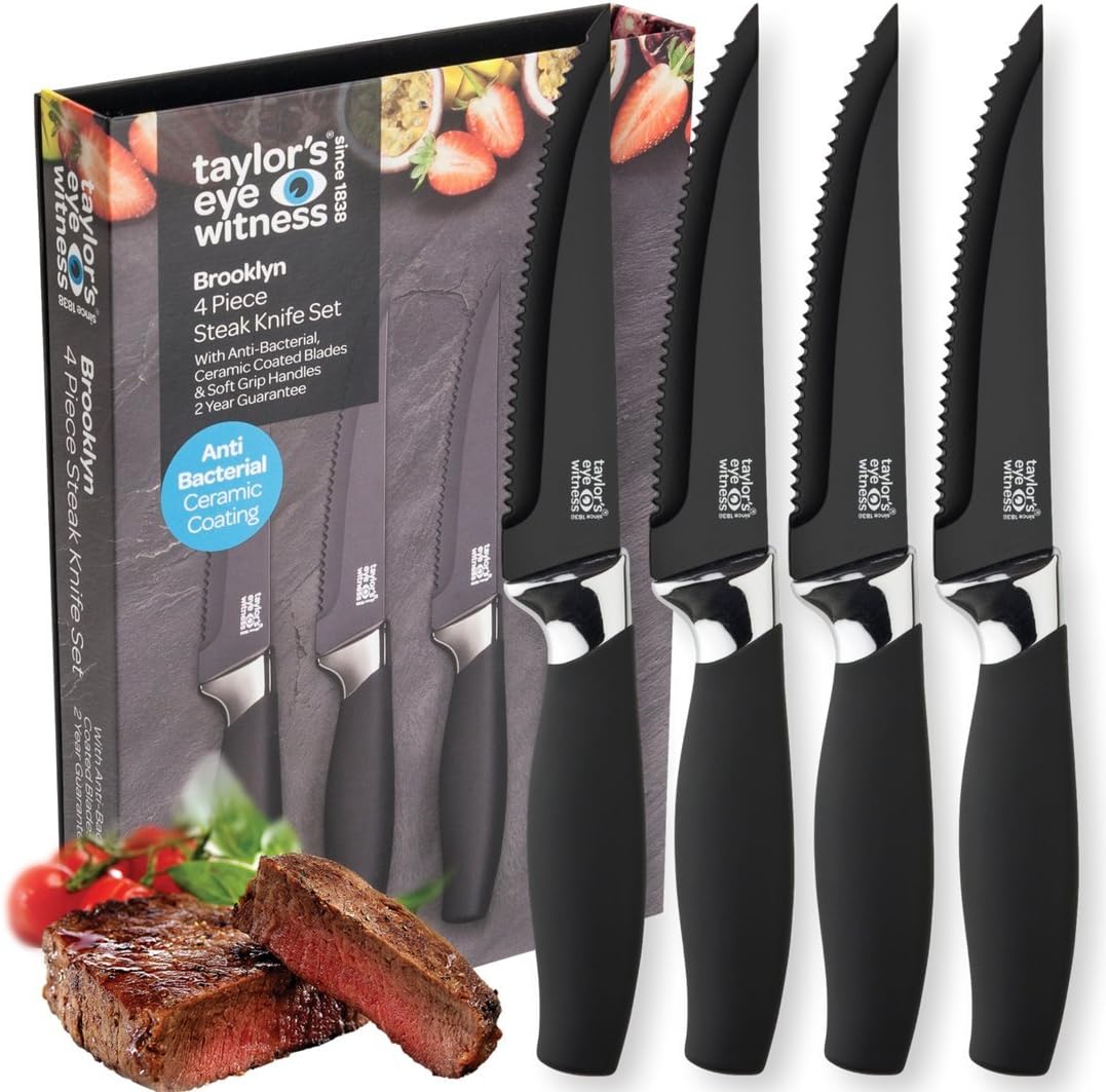 Taylors Eye Witness Brooklyn Black Serrated Steak Knife Set 4 PCE