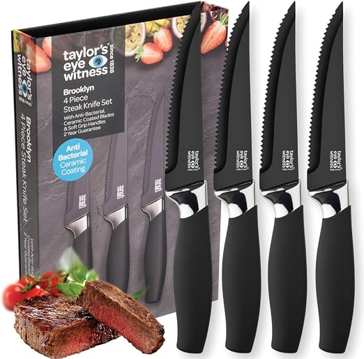Taylors Eye Witness Brooklyn Black Serrated Steak Knife Set 4 PCE