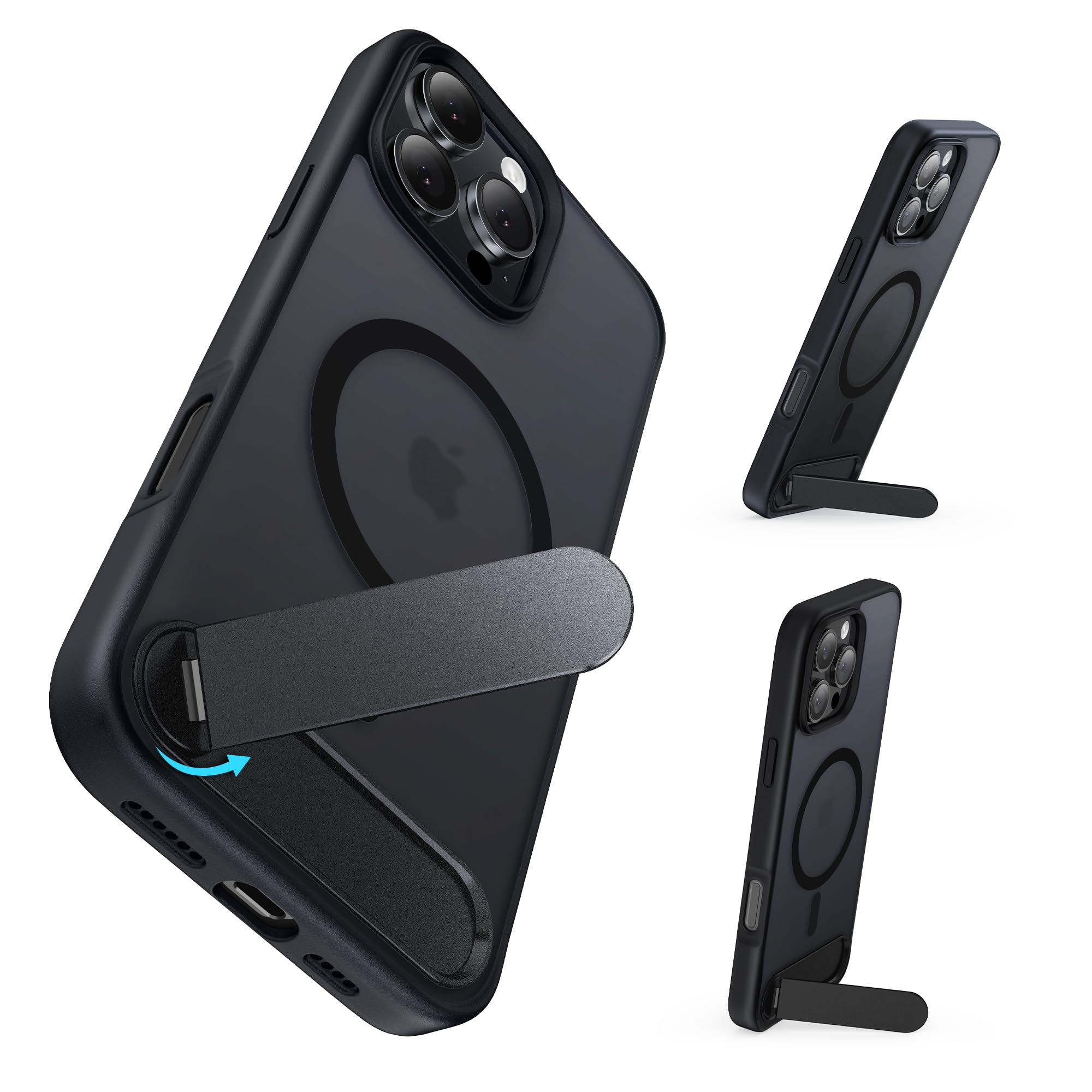 Niunisi Magnetic Case for iPhone 16 Pro Max Case Stand, [Rotatable Built-in Kickstand] [Compatible with Mag Safe] Military Shockproof Slim Phone Case for iPhone 16 Pro Max 6.9 Inch, Black