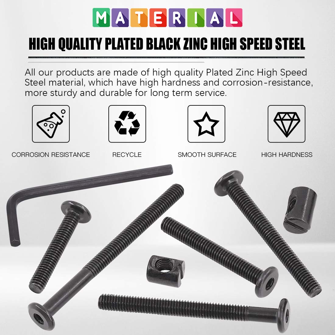 Glarks 120Pcs M6x35/45/55/65/75mm Black Hex Socket Cap Bolt and Barrel Nut Assortment Kit with a Allen Wrench for Crib Baby Bed Cots Furniture - Image 4