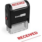ExcelMark A-1539 Self-Inking Rubber Stamp - Received with Signature Line - Red Ink