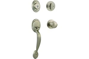 Kwikset Dakota Front Door Lock Handle and Deadbolt Set, Entry Handleset Exterior with Interior Door Knob, Satin Nickel, Pick Resistant SmartKey Rekey Deadbolt Security