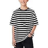 LessonZoo Boys Striped T Shirt Oversized Short Sleeve Basic Tops Crew Neck Loose Tees Kid Fashionable Casual Top 5-14 Years