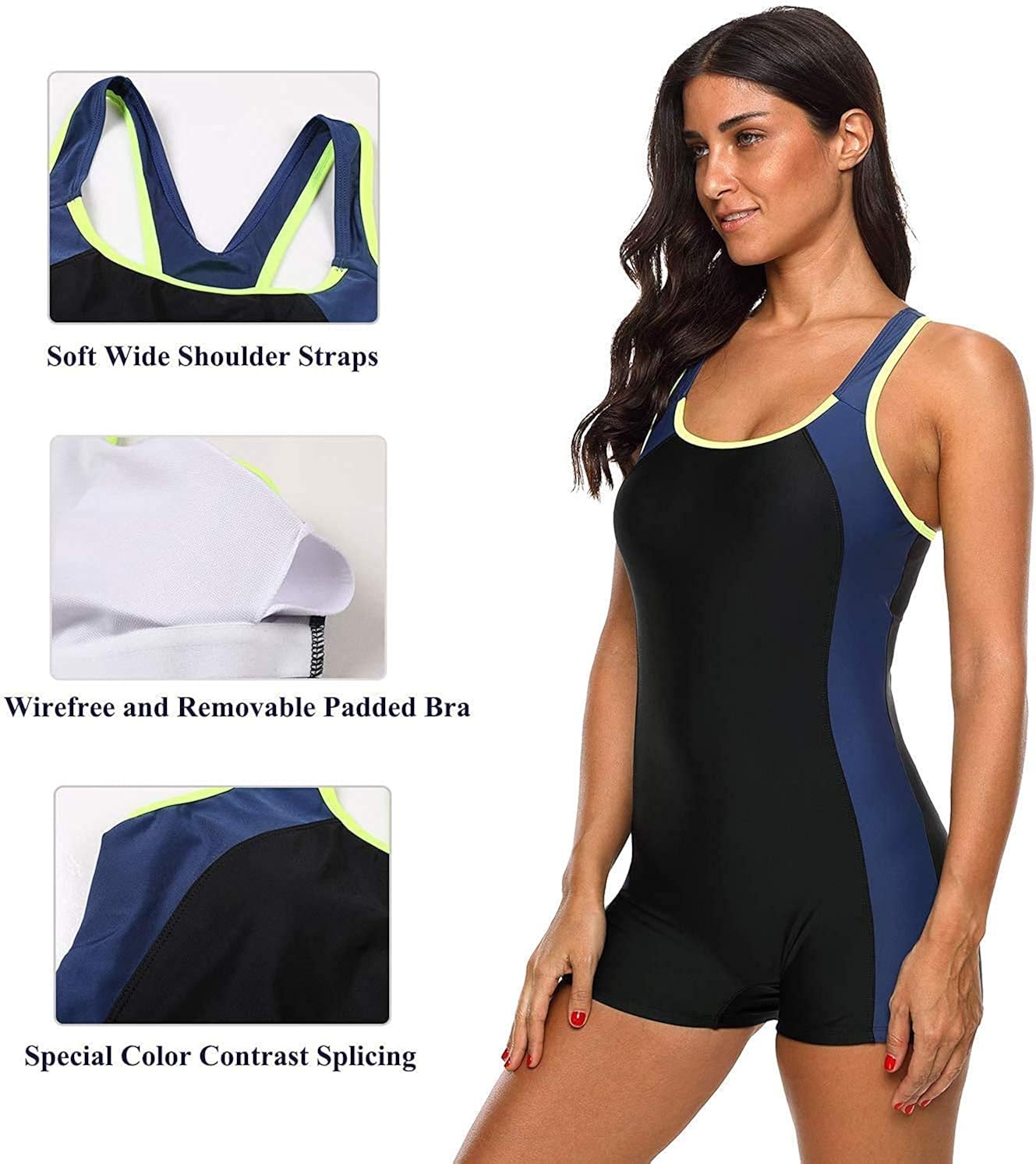 CharmLeaks Womens Boyleg One Piece Swimsuit Athletic Swimwear Lap Bathing Suit: Clothing