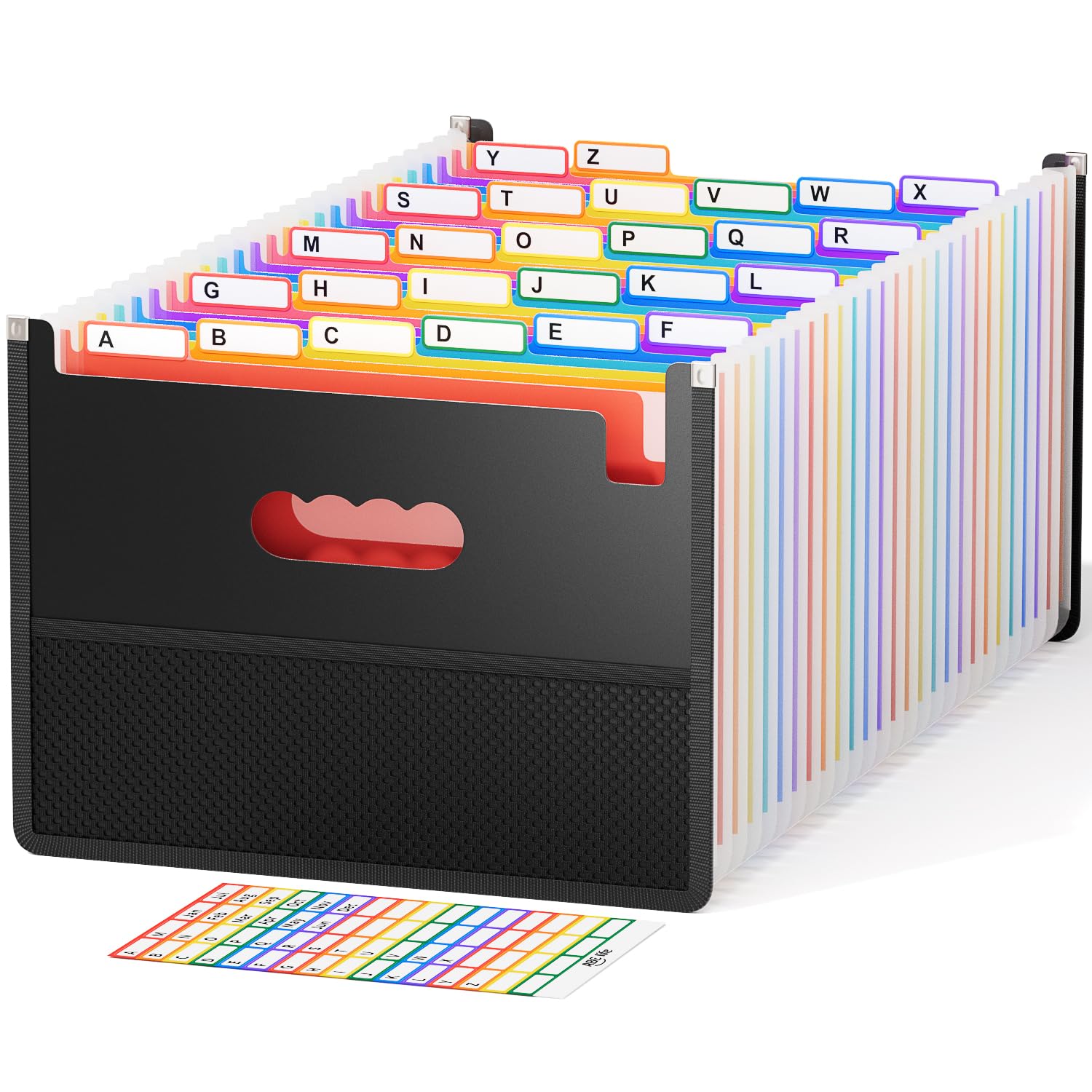 ABC life 26 Pockets Expanding File Folder Accordion File Organiser with Mesh Bag,Portable Rainbow A4 Size Document Filing Box, Accordian Expandable Paper/Bill/Receipt Storage Bag with A-Z Colored Tabs