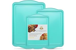 BETTERBEAUTY Cookie Sheets for Baking, Nonstick Oven Pan Set of 3 with Wide Edge, Half/Jelly Roll/Quarter Baking Tray, Dishwa