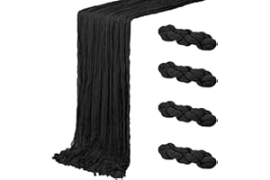 ACSUIT 4 Pack Black Cheesecloth Table Runner 20 x 120 inch Gauze Table Runners 10 FT Long,Semi Sheer Boho Cheese Cloth Fabric Table Runner Bulk for Wedding,Party,Baby Shower,Bridal Shower Decoration