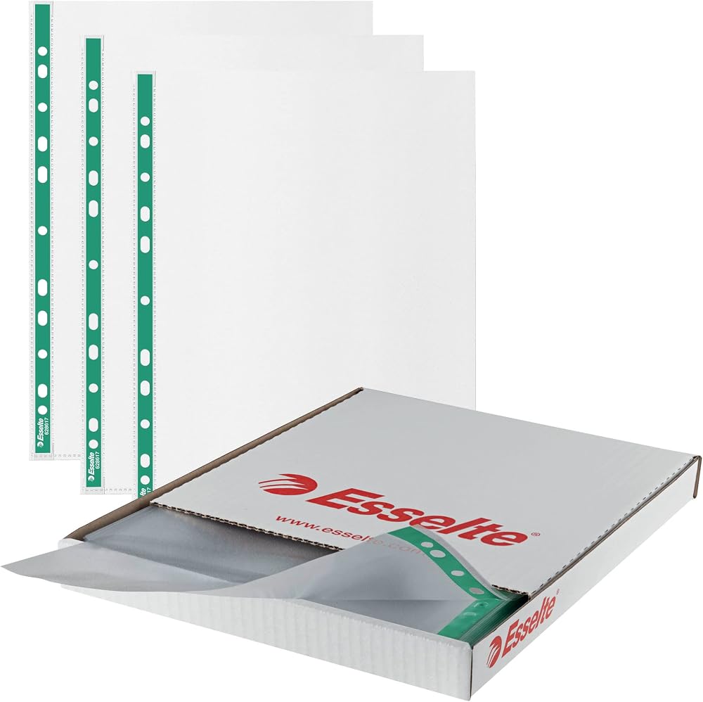 Esselte A4 Punched Pockets 500x Poly Pockets 43 Micron Reinforced Green Spine
