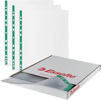 Esselte A4 Punched Pockets 500x Poly Pockets 43 Micron Reinforced Green Spine