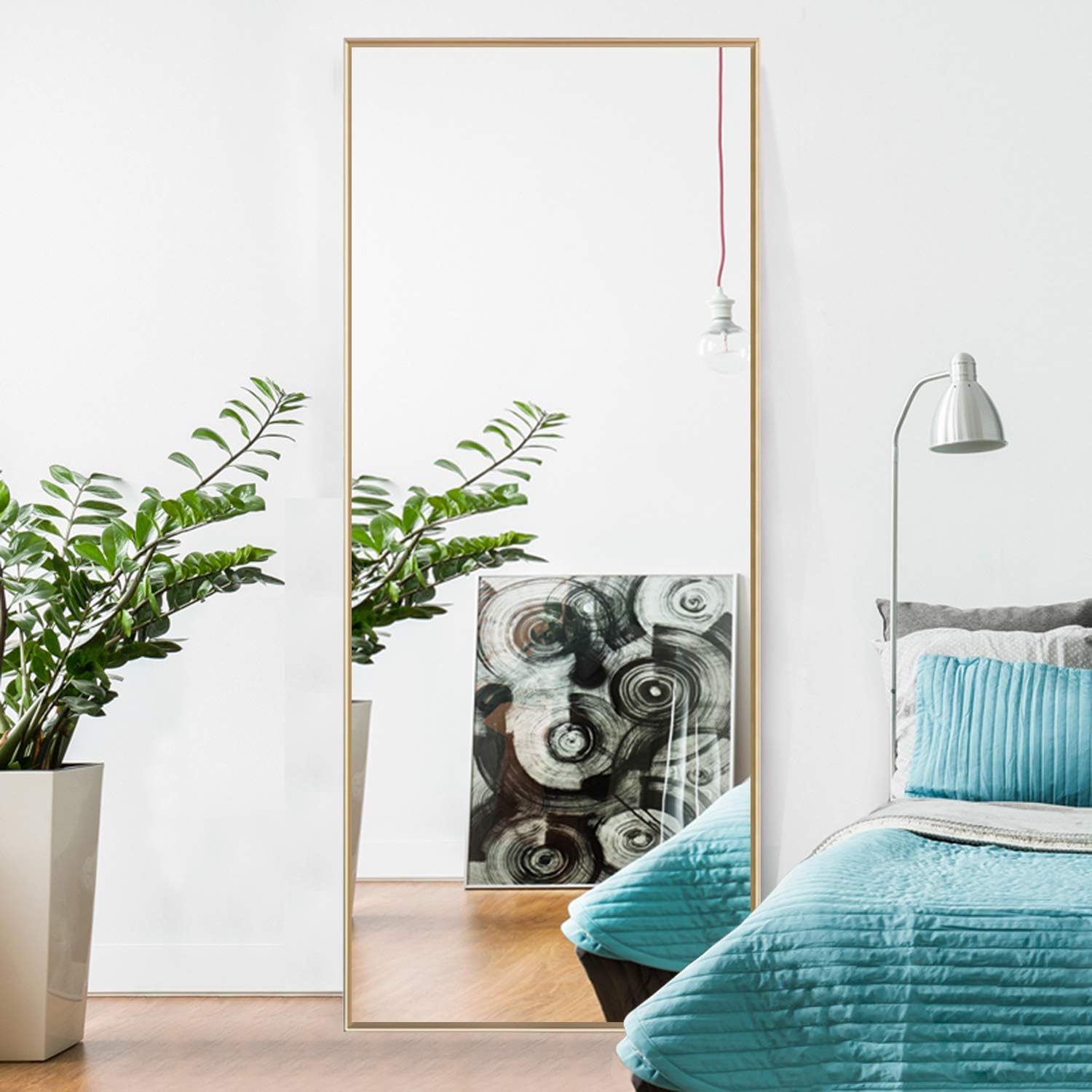 Yetudo Full Length Mirror Dressing Mirror 59"x20" Large Rectangle Bedroom Floor Mirror Wall-Mounted Mirror with Alloy Frame Lean Against The Wall (59"x20", Gold)