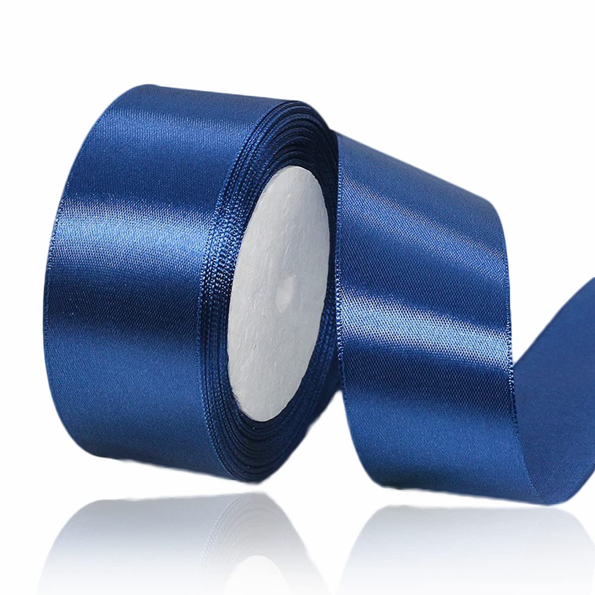 Navy Blue Ribbon 40mm, 23 Meters Dark Blue Satin Fabric Present Ribbon for Crafting, Gift Wrapping, Balloons, Floral Bouquet, Cake Decoration, Hair Bows, Sewing, Baby Shower and Wedding Party — image 1