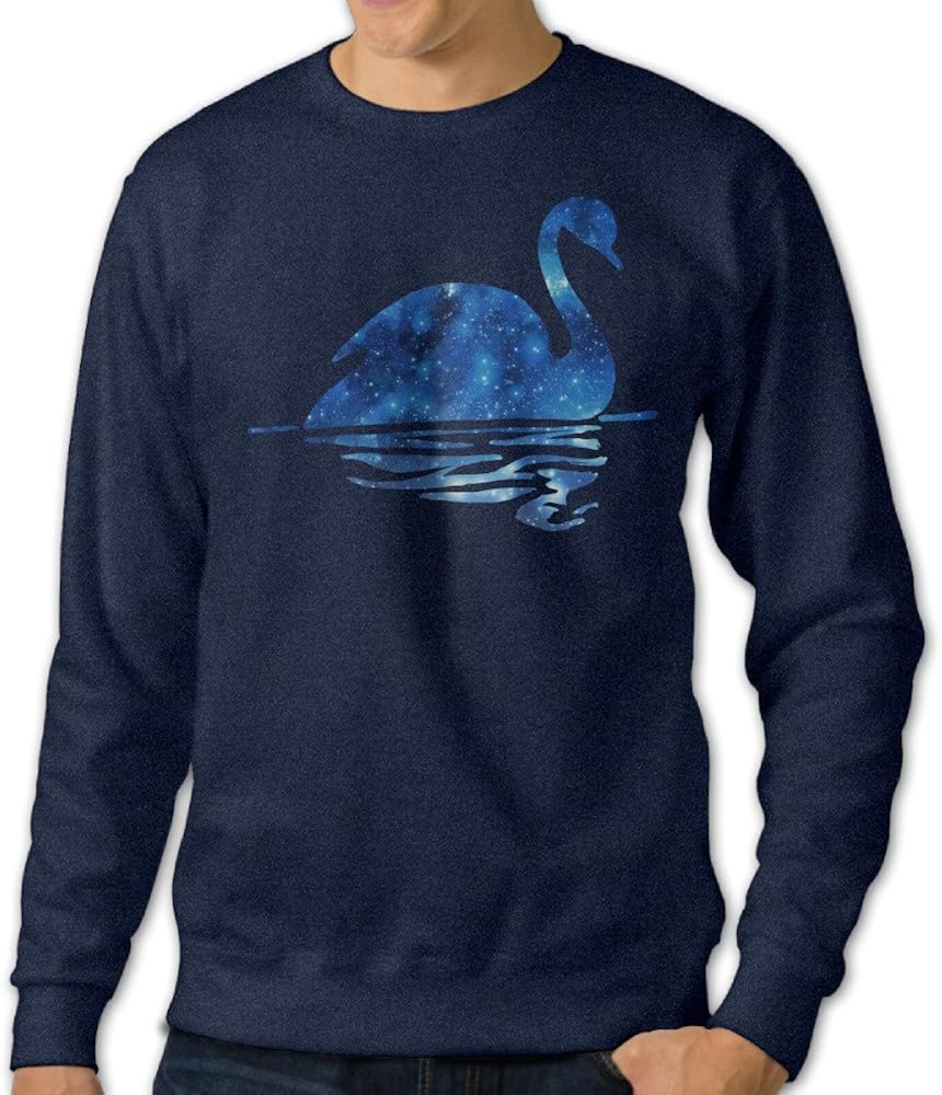 Amz-one Amzone Men's Pretty Swan Logo Casul Long Sleeve Tee Navy