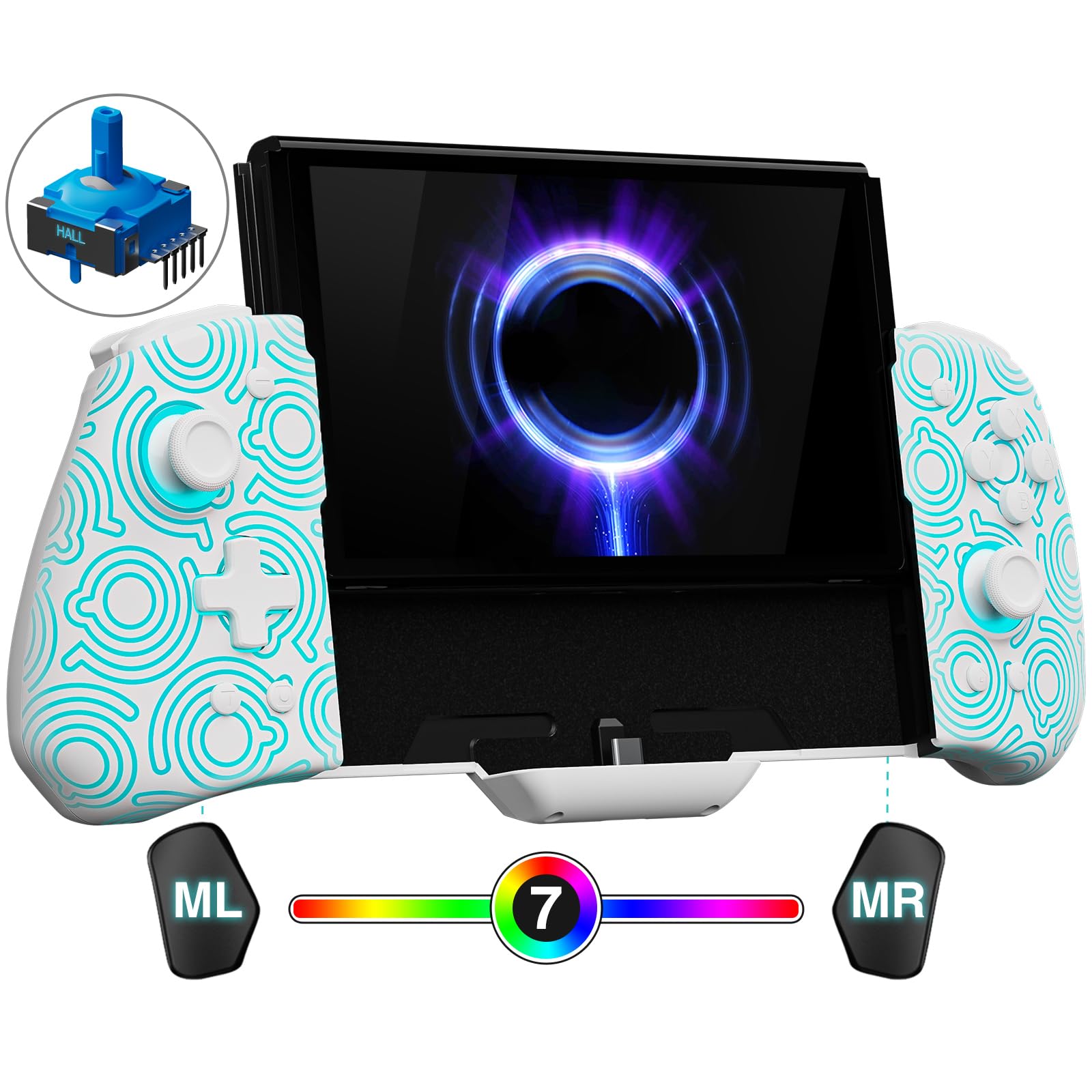 Photo 1 of FUNLAB Switch Joypad Controllers for Nintendo Switch/OLED Joycon Replacement, Customizable Switch handheld Controller with Hall Effect Joysticks, Luminous One-Piece Controles Joypad Controller - 7 LED Colors