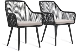 JOIVI Patio Dining Chairs Set of 2, Outdoor Rattan Chairs with Armrest and Cushions for Outside Lawn, Garden, Backyard, Indoor, Outdoor Dining Chairs, 350lb Weight Capacity, Black Patio Chairs