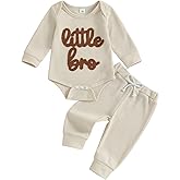 pengnight Baby Boy Clothes Little Brother Newborn Outfits Little Bro Embroidery Waffled Long Sleeve Romper Pants Fall Clothes