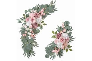 ponatia Wedding Arch Flowers (Pack of 2), Artificial Dusty Rose Wedding Flowers for Wedding Welcome Signs Decorations and Arch Flowers for Wedding Ceremony Reception (Dusty Rose & Blush)