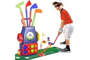 QDRAGON Kids Golf Clubs, Toddler Golf Set with 8 Balls, Putting Mat, 4 Golf Sticks, 2 Practice Holes and Golf Cart with Wheels, Indoor Outdoor Sport Toys for Boys Girls Ages 3 4 5+
