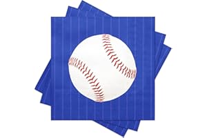 RUSPEPA 50 Pcs Baseball Paper Napkins, 3 Ply Blue Disposable Beverage Cocktail Napkins with Baseball Design for Sports Themed