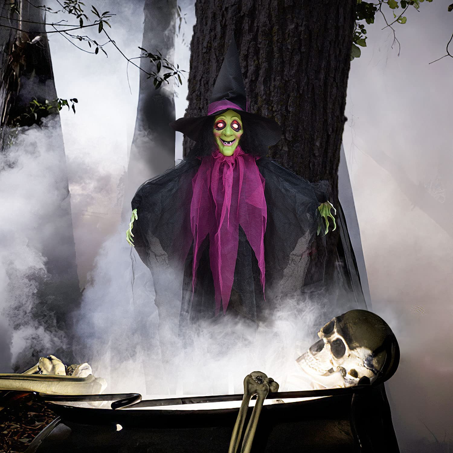 Photo 1 of FUN LITTLE TOYS 35” Halloween Decorations Outdoor - Hanging Animatronic Halloween Decorations Witch Eyes Bright for Haunted House Prop Décor Outdoor Indoor Decor