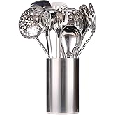 18/10 Stainless Steel Kitchen Utensils Set with Holder for Countertop | 15&Prime; Spatula Spoon Set with Storage Organizer, 12-Pieces, Fork, Tongs, Spatula, Ladle, Skimmer, Turner, Spaghetti, Large Spoon