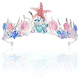 Mermaid Tiara for Women Pearl Mermaid Crown Adult Mermaid Headband Hair Accessories Costume women Mermaid Purple Blue Pink Tiaras Seashell Starfish Fish Tail