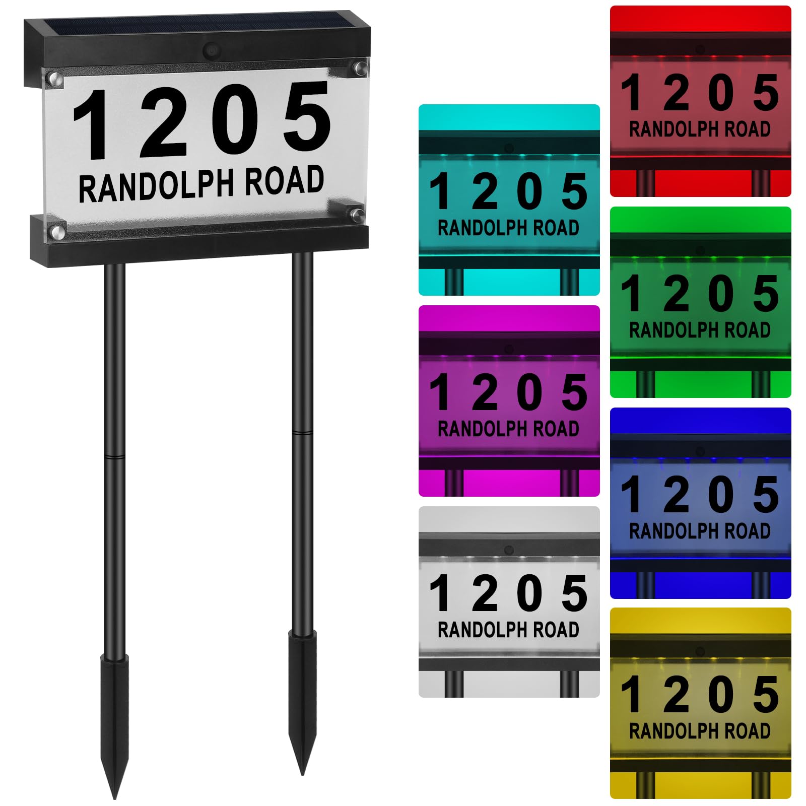 Photo 1 of **MISSING NUMBERS** Solar House Numbers for Outside, Solar Address Sign, Smart Auto ON/OFF RGBW Color Waterproof LED 7 Lighting Modes Address Signs for Houses, for with Lawn Stakes Garden Street Home Yard (MultiColor)