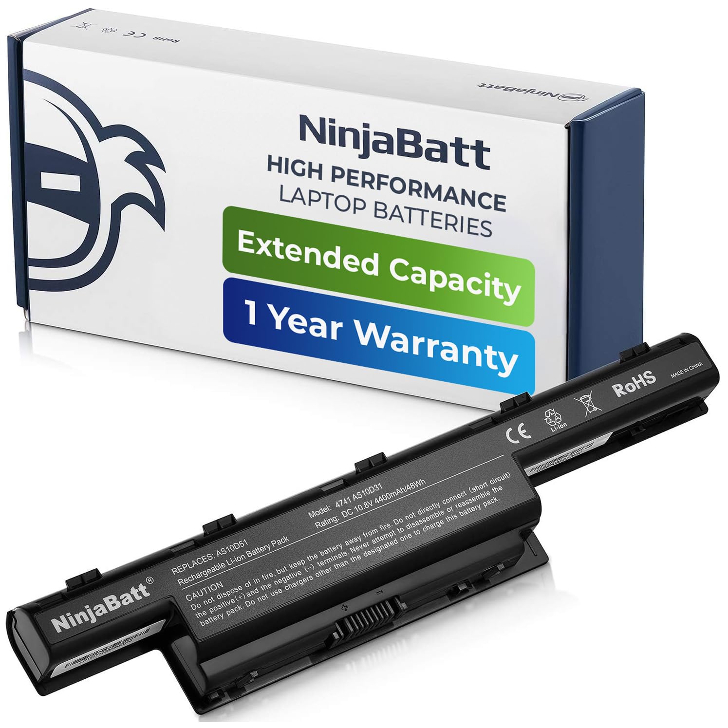 NinjaBatt Battery for Acer AS10D31 AS10D51 AS10D56 AS10D75 AS10D81 AS10D61 AS10D41 AS10D73 AS10D71 AS10D3E Aspire 5250 5733z 5750 7741 5733 5755 5253 - High Performance [6 Cells/4400 mAh/48WH]