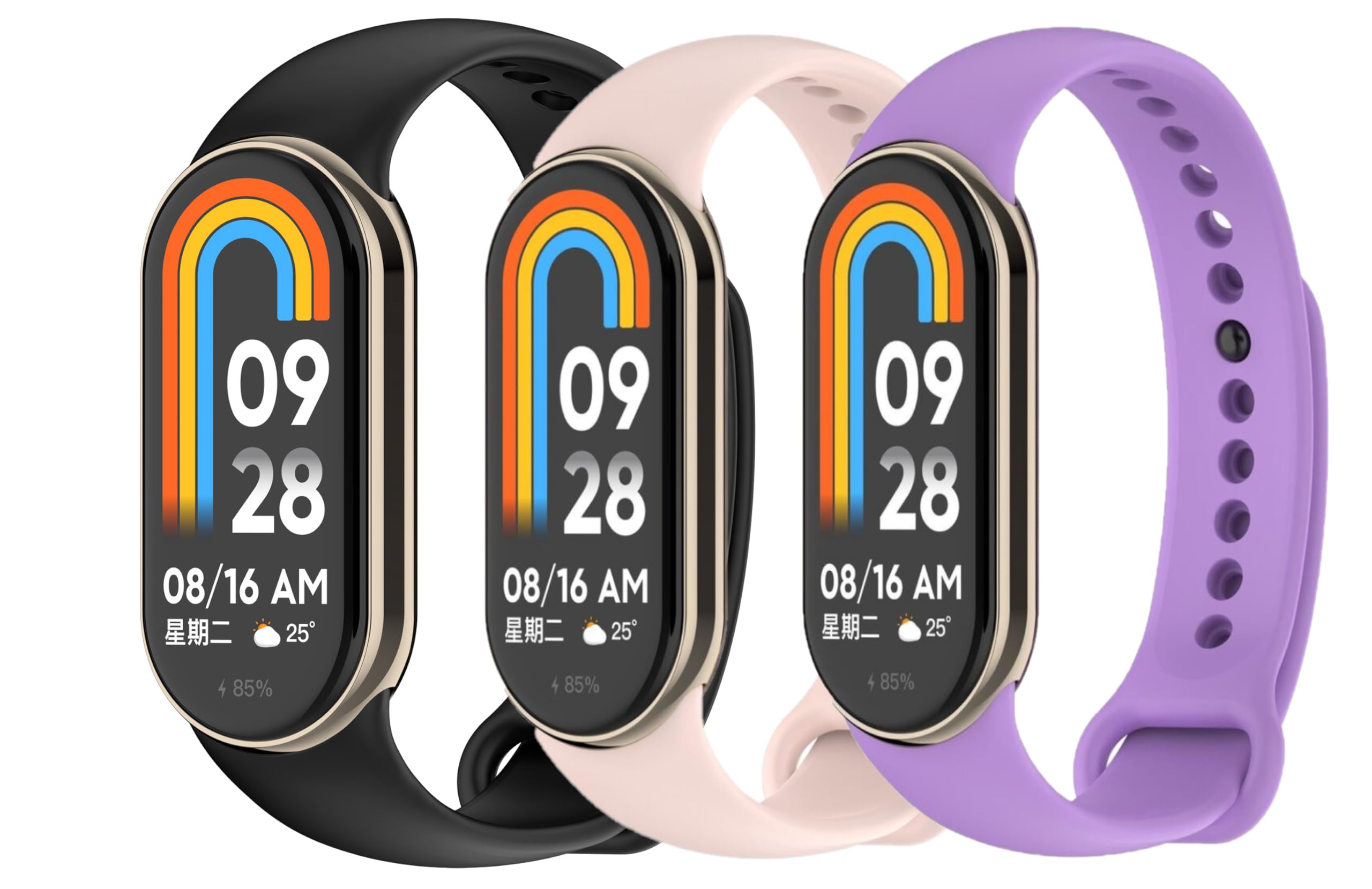 Panda Bobo Straps compatible with Xiaomi Mi Band 8/8 NFC, Mi Band 9/9 NFC Silicone Strap Sport Replacement Band (Pack C - x3 Straps)