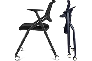 BROBRIYO Ultra Folding Chair with Wheels and Paddle, Ergonomic Mesh Back and Arms for Office, Meetings, Conferences, Receptions, Training Rooms & Folding Office Chairs - Black 2