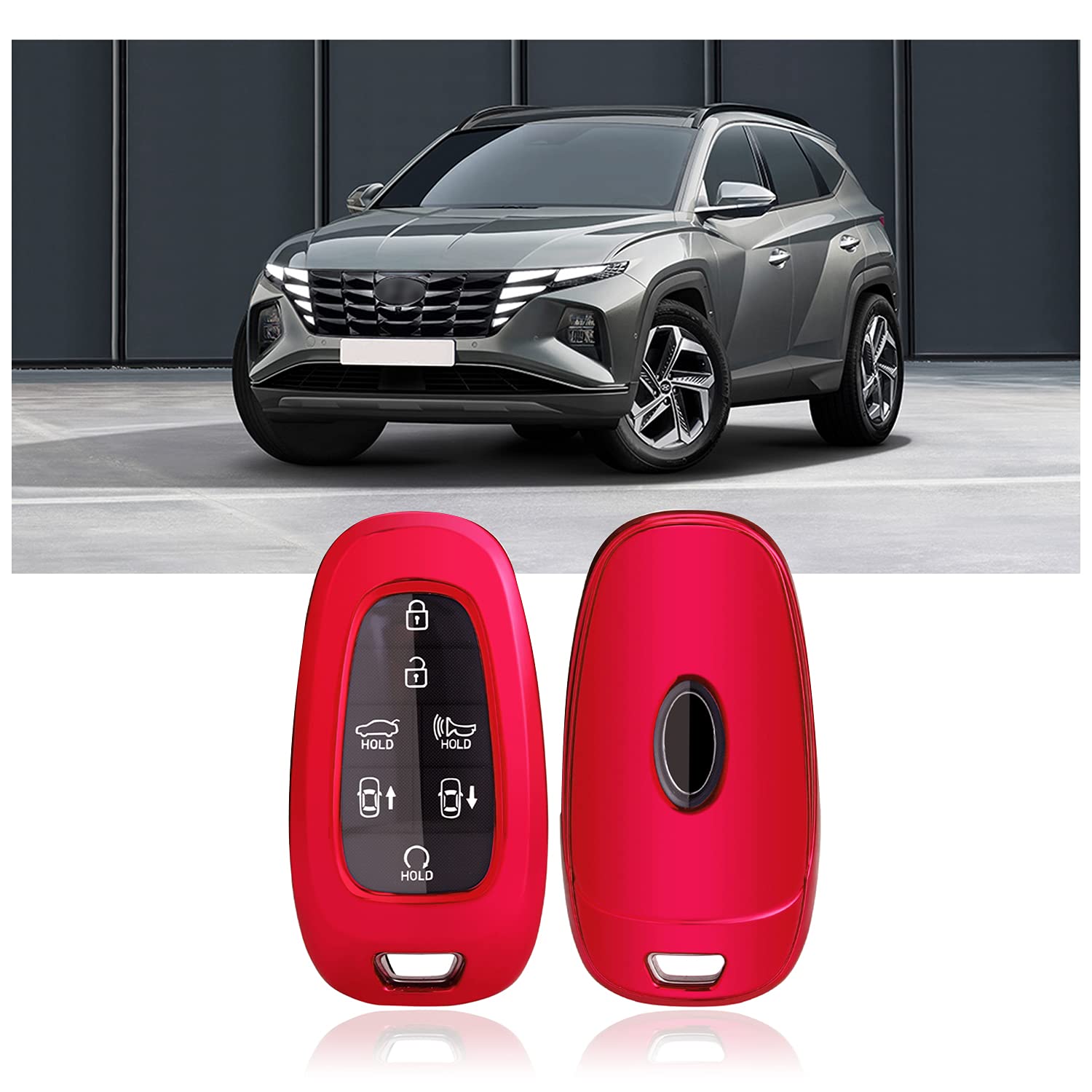 SHAOHAO Key Case for Hyundai Tucson NX4 2021-2024, Ioniq 5, Car Key Cover, TPU Silicone, Signal Unaffected, Scratch Resistant, Red