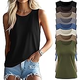 Ficerd 8 Pack Women’s Sleeveless Tops, Crew Neck Loose Fit Tank Tops Basic Summer Trendy Shirts Casual Fashion T Shirts