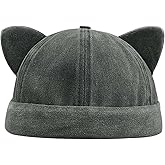 Opreng Cute Beanies Kitten Brimless Hat Docker Cap Skullcap Beanie Rolled Cuff Hat No Brim Hats with Adjustable