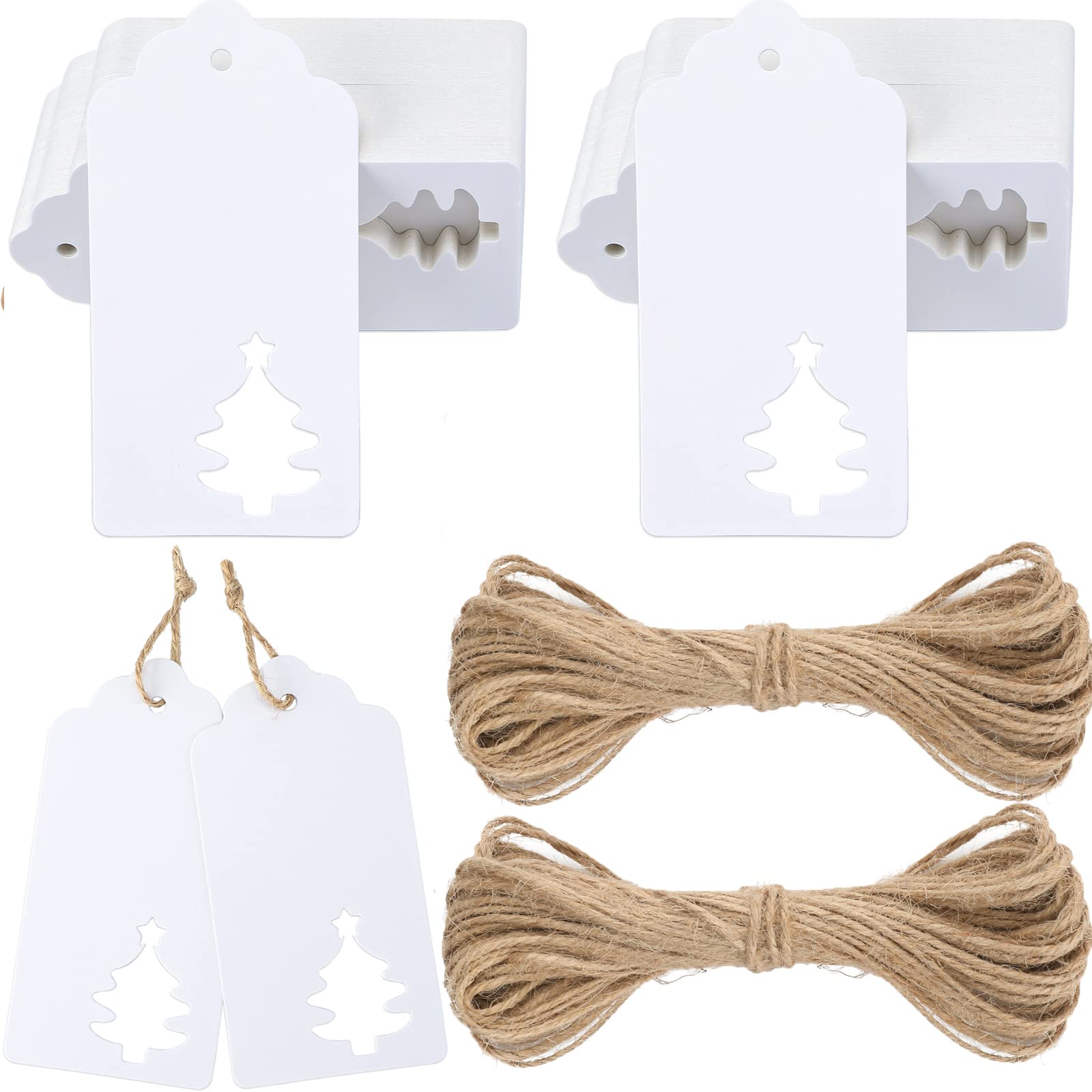 G2PLUS Large White Christmas Tags: 5 x 10 cm Xmas Labels for Presents, Kraft Paper Tags with String for Gift Wrapping Decorating, 100 pcs