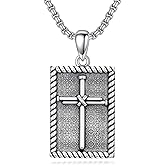 LEECCI Men's Cross Necklace 925 Sterling Silver Square Crucifix Pendant Cross Jewelry for Men Women