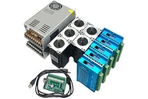 TOSEASTARS 5 Axis CNC Controller Kit with Nema 23 Closed Loop Stepper Motor 3 Nm 428 oz.in 1000 Line Encoder Stepper Motor, 24-80V DC Steping Driver, 350W Power Supply, Mach3 Control Card for Engraving