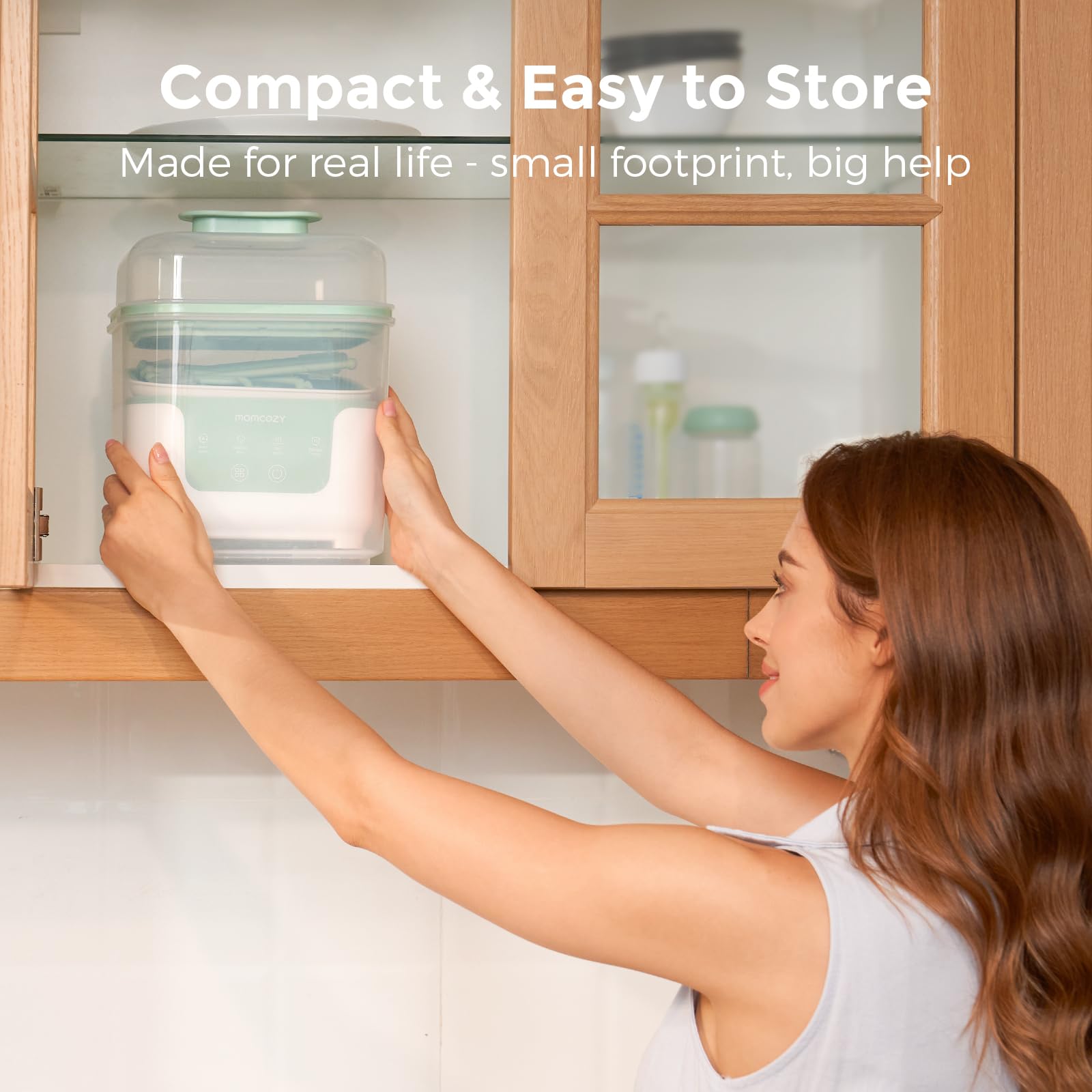 Momcozy Bottle Sterilizer and Dryer, Modular Nesting Space Saving Design, 6 Bottles Capacity, 4 in 1 Compact Sterilizer for Baby Bottles, Breast Pump Parts & Newborn Essentials, Drying Rack Included