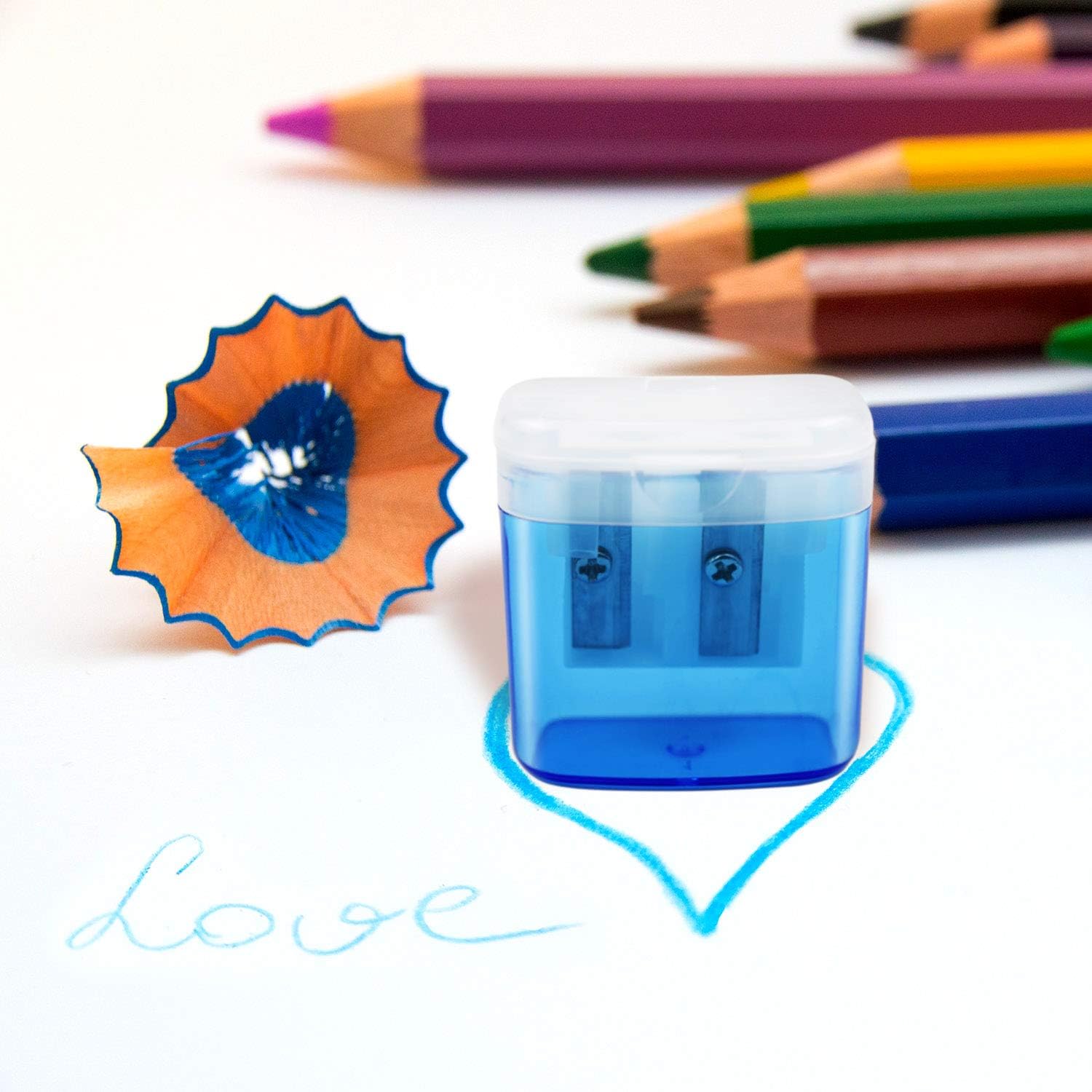 MENOLY 20 Pack Pencil Sharpeners Manual Double Hole Pencil Sharpener with Lid Hand for School Office Home (Pink/Yellow/Green/Blue) : Office Products