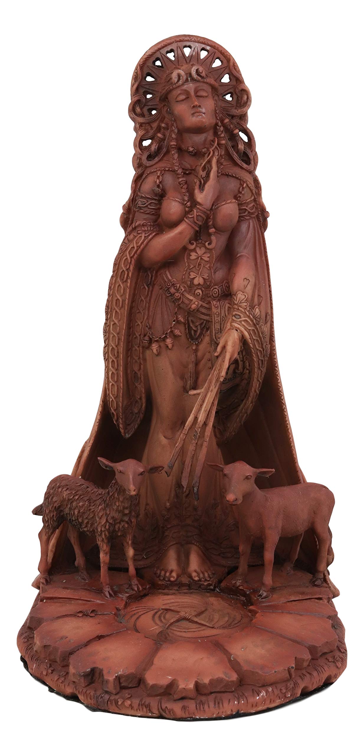Ebros Celtic Goddess of Fire Brigid Statue Patroness of Hope Poetry Livestock Medicine Spring Fertility Bridget Figurine in Reddish Clay Paintwork Gods and Goddesses Home Decor Statue